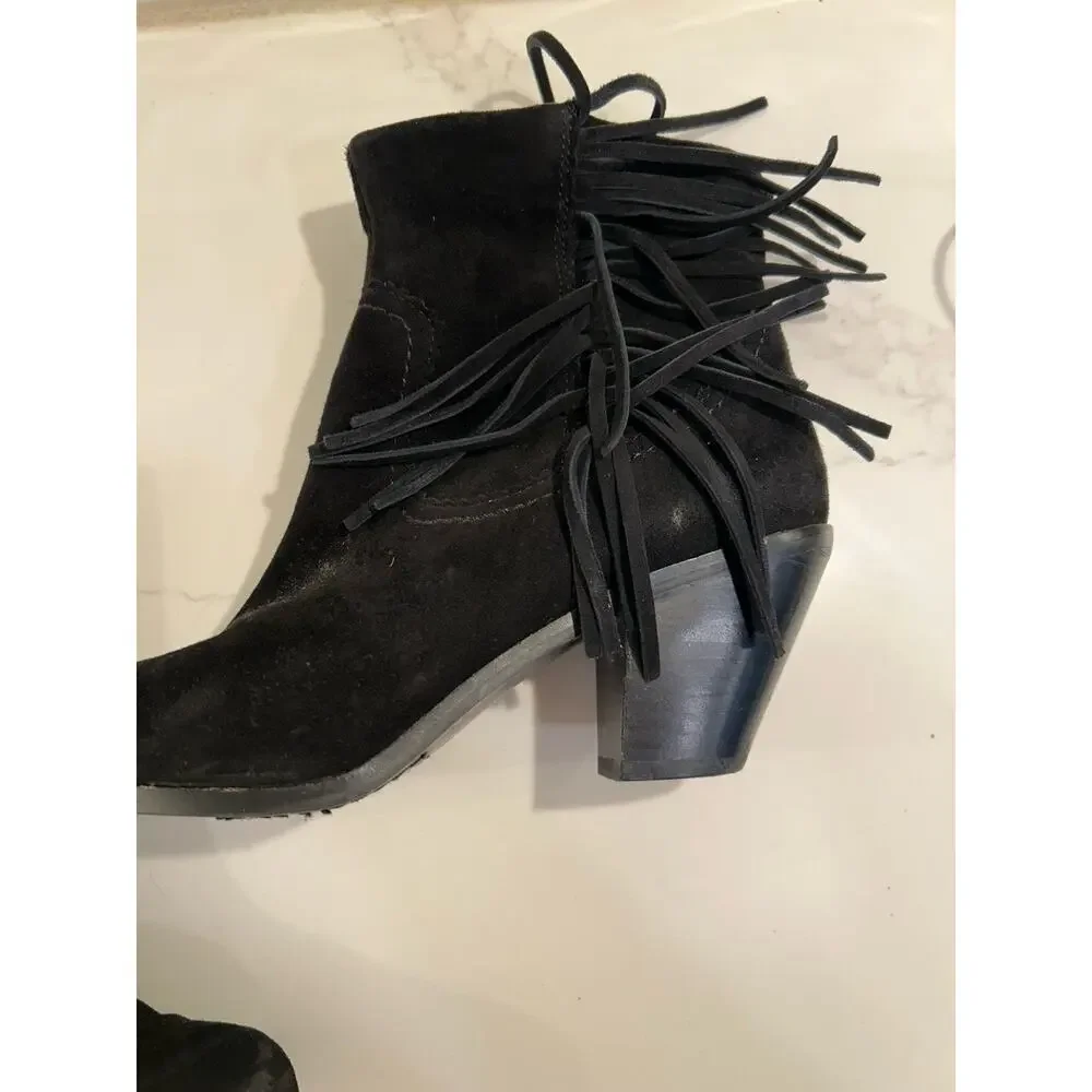 Sam Edelman Louie 7.5 M Booties Black‎ Suede Fringe Western Ankle Boots Cowgirl